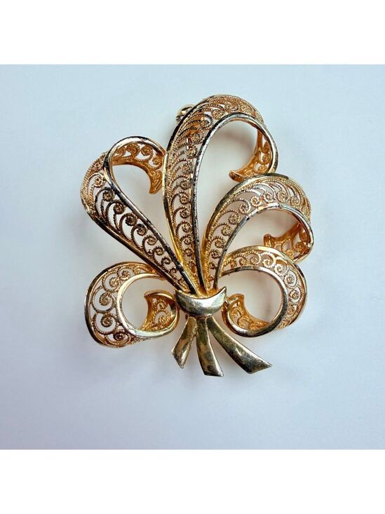 Unbranded Jewelry - Fleur De Lis Filigree Gold Vermeil Wirework Sterling Silver VTG Brooch Germany